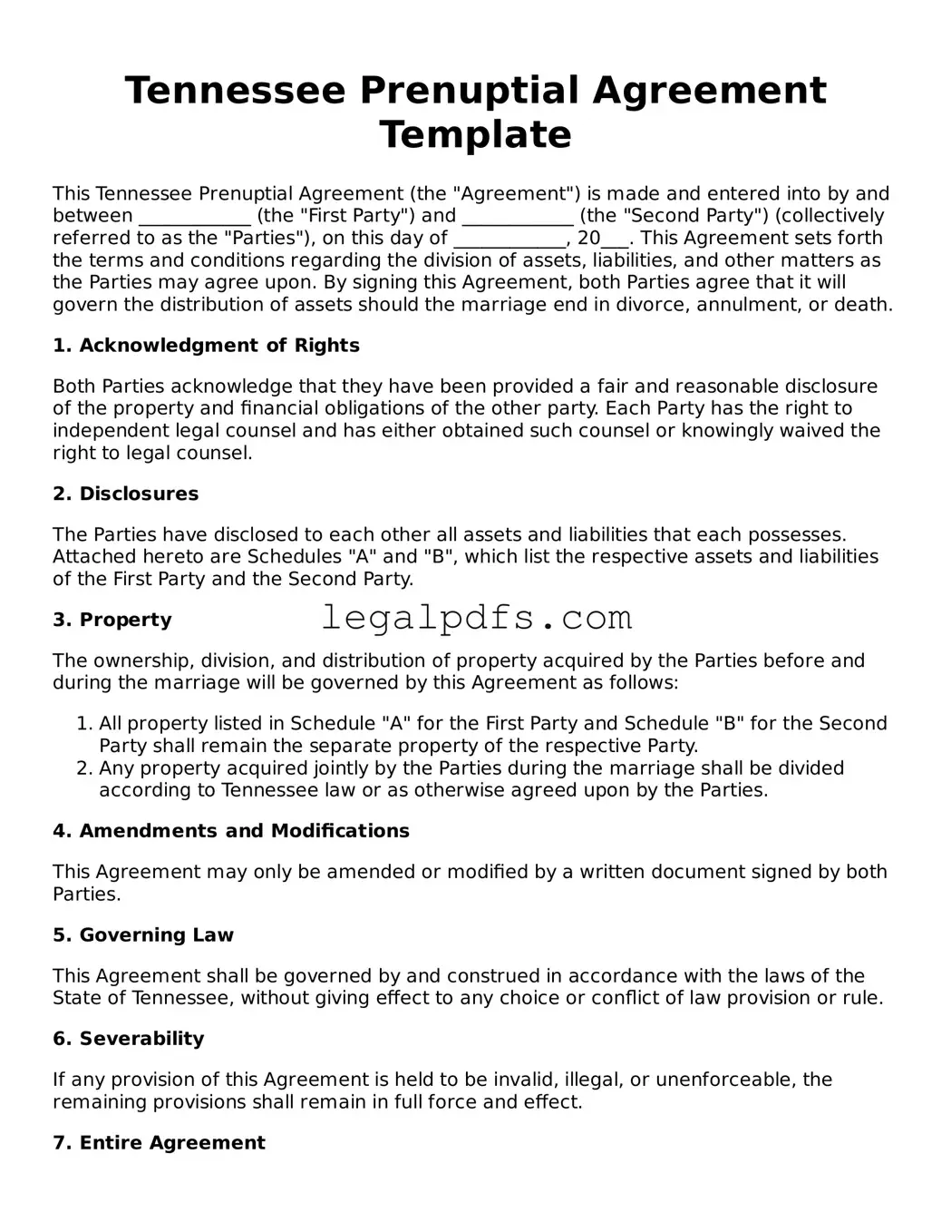 Printable Tennessee Prenuptial Agreement Form