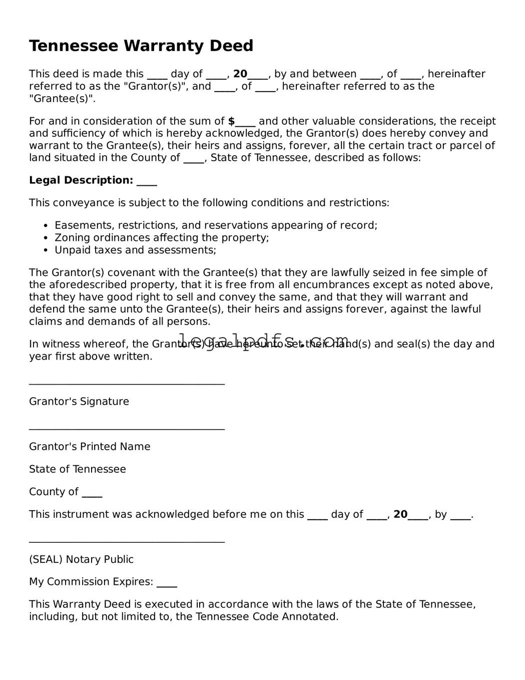 Printable Tennessee Deed Form