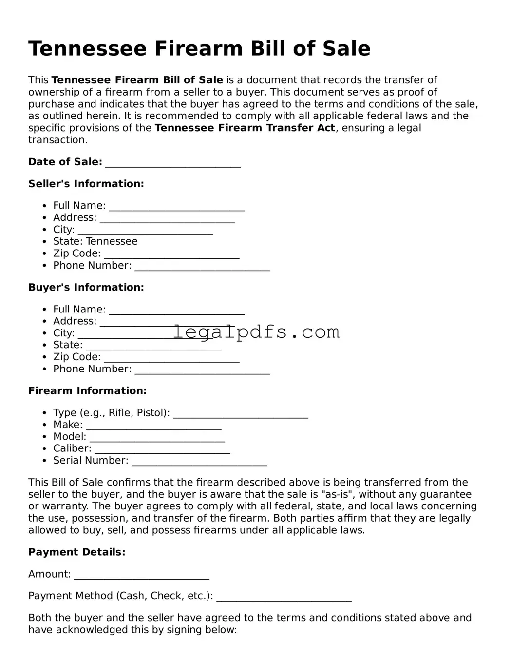 Printable Tennessee Firearm Bill of Sale Form