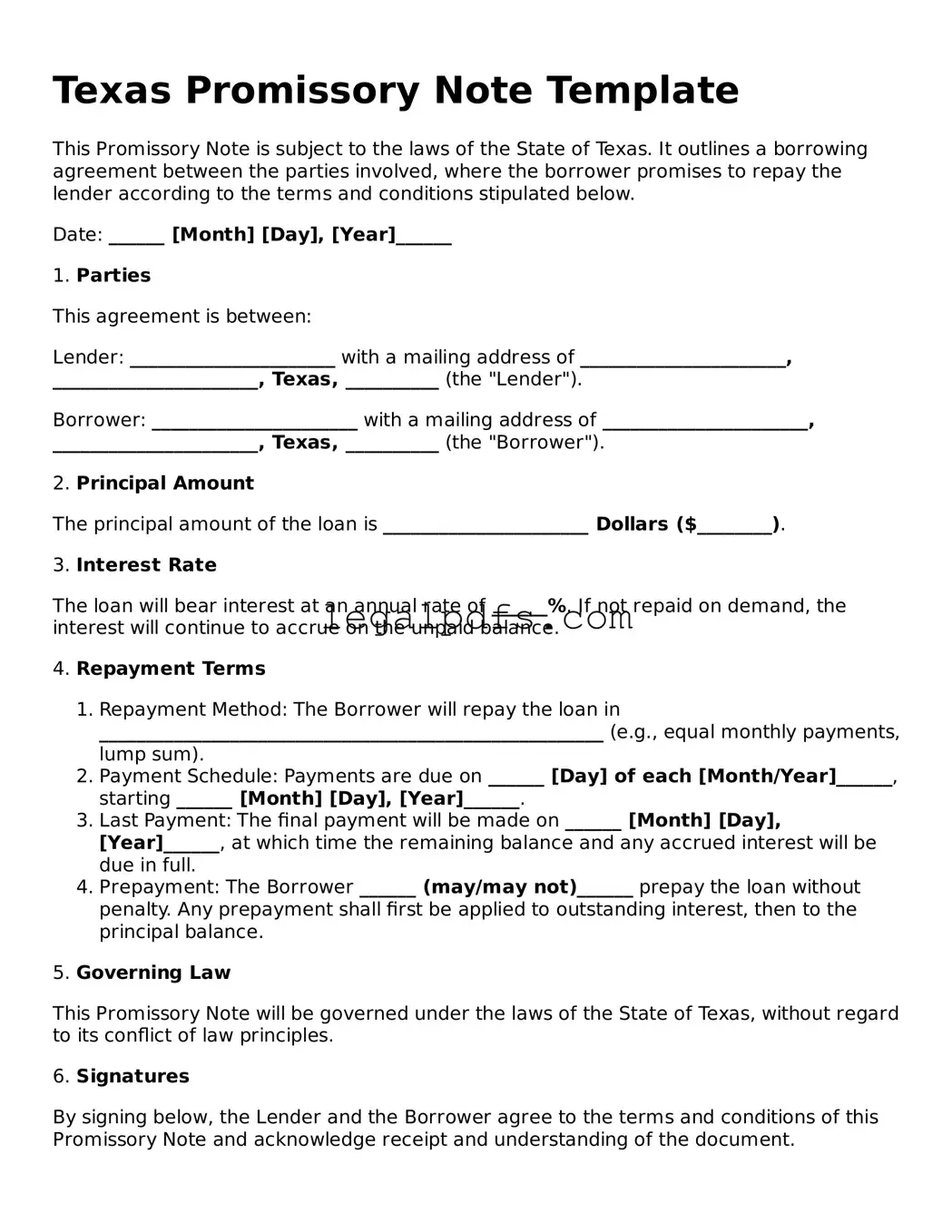 Printable Texas Promissory Note Form
