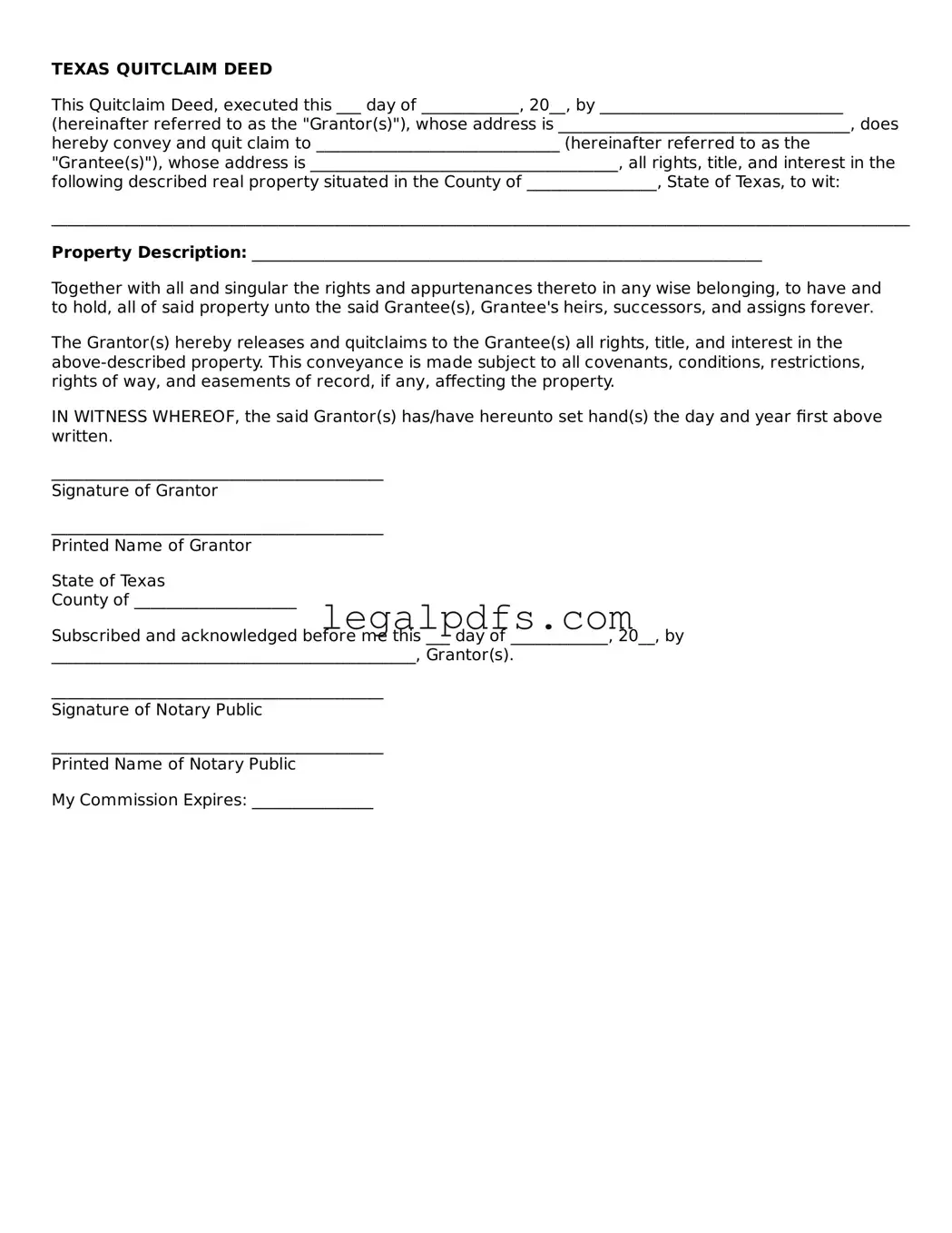 Printable Texas Quitclaim Deed Form